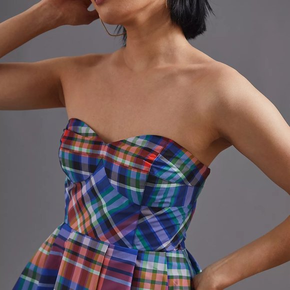 Anthropologie Plaid Strapless A-line Mini-dress - Picture 2 of 3